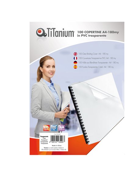 100 COPERTINE A4 PVC TRASPARENTE 180my TiTanium PB100-06T