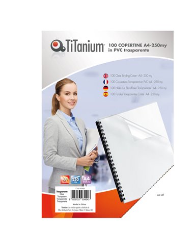 100 COPERTINE A4 PVC TRASPARENTE 250my TiTanium PB100-30T