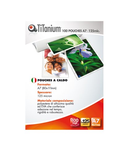 100 POUCHES 80x111mm (A7) 125my TiTanium PP525-05T TITANIUM POUCHES PER PLASTIFICARE