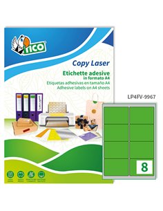 Etichetta adesiva LP4F verde fluo 70fg A4 99,1x67.7mm (8et/fg) Tico LP4FV-9967 TICO ETICHETTE CARTA COPY-LASER-INKJET