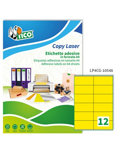 Etichetta adesiva LP4C giallo opaco 70fg A4 105x48mm (12et/fg) Tico LP4CG-10548 TICO ETICHETTE CARTA COPY-LASER-INKJET