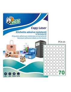 Poliestere adesivo PC4 trasparente 100fg A4 Ø25mm (70et/fg) laser Tico PC4-25 TICO ETICHETTE POLIESTERE COPY-LASER-INKJET