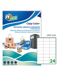 Poliestere adesivo LP4P bianco 70fg A4 70x36mm (24et/fg) laser Tico LP4P-7036 TICO ETICHETTE POLIESTERE COPY-LASER-INKJET