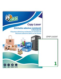 Poliestere adesivo LP4P bianco 70fg A4 210x297mm (1et/fg) laser Tico LP4P-210297 TICO ETICHETTE POLIESTERE COPY-LASER-INKJET