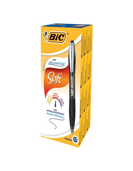 SCATOLA 12 PENNE SFERA SCATTO BIC®ATLANTIS PREMIUM clip metal 1,0MM NERO 9021332 BIC A SCATTO