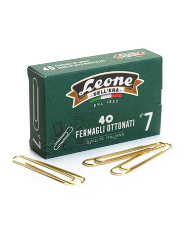 SCATOLA 40 FERMAGLI N.7 MM75 SUPER GIGANTI OTTONATI LEONE FO7 LEONE DELL'ERA FERMAGLI-FERMACAMPIONI-MOLLE