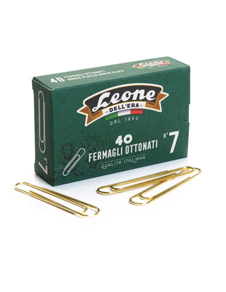 SCATOLA 40 FERMAGLI N.7 MM75 SUPER GIGANTI OTTONATI LEONE FO7 LEONE DELL'ERA FERMAGLI-FERMACAMPIONI-MOLLE