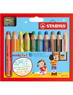 Astuccio 10 pastelli STABILO WOODY 3in1 + TEMPERINO 880/10-2 STABILO PASTELLI COLORATI