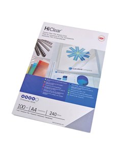 100 COPERTINE HI-CLEAR 240MIC A4 TRASPARENTE NEUTRO CE012480 GBC CARTELLINE E COPERTINE PER RILEGATURE