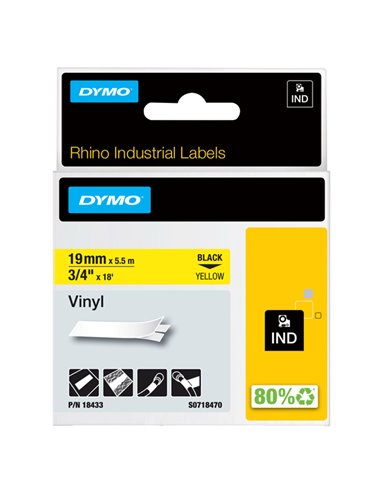 NASTRO VINILE 19mm x 5.5mt nero su giallo 18433 RHINO 18433 DYMO ETICHETTE-NASTRI-TAMPONI PER ETICHETTATRICI E PREZZATRICI