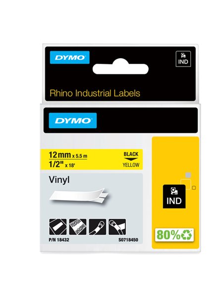 NASTRO VINILE 12mm x 5.5mt nero su giallo 18432 RHINO S0718450 DYMO ETICHETTE-NASTRI-TAMPONI PER ETICHETTATRICI E PREZZATRICI