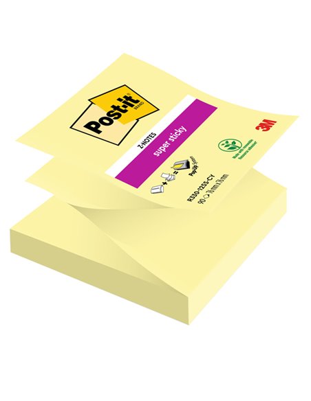 BLOCCO 90foglietti Post-it® Super Sticky Z-Notes Canary™76x76mm R330-123SS-CY 7100290161 POST-IT BLOCCHI ADESIVI-DISPENSER