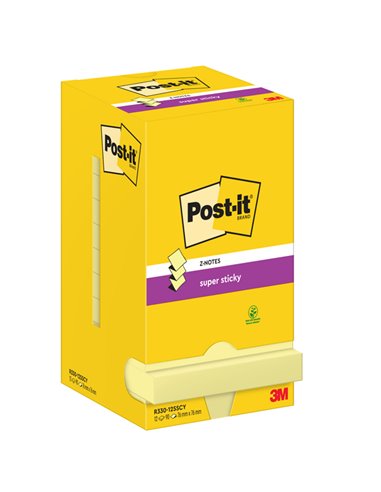 BLOCCO 90foglietti Post-it® Super Sticky Z-Notes Canary™76x76mm R330-123SS-CY 7100290161 POST-IT BLOCCHI ADESIVI-DISPENSER