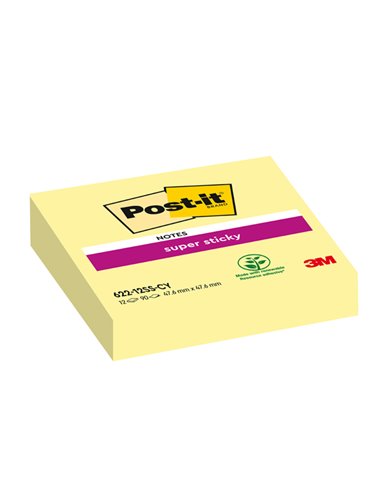 BLOCCO 90foglietti Post-it® Super Sticky Giallo Canary™ 47,6x47,6mm 622-12SS-CY 7100290190 POST-IT BLOCCHI ADESIVI-DISPENSER