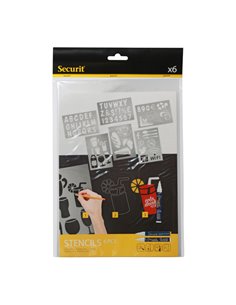 SET 6 STENCIL TRASPARENTI ASSORTITI Securit SECSTN-5 SECURIT LAVAGNE NERE