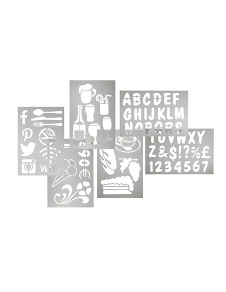 SET 6 STENCIL TRASPARENTI ASSORTITI Securit SECSTN-5 SECURIT LAVAGNE NERE