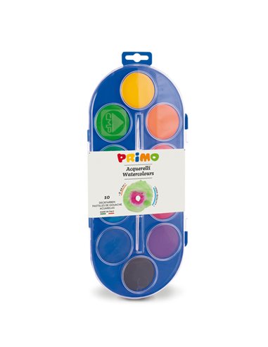 ASTUCCIO 10 PASTIGLIE ACQUERELLI JUMBO 44mm PRIMO 120A10SG PRIMO ACQUERELLI-COLORI A DITA