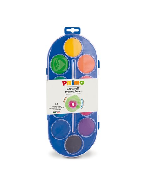 ASTUCCIO 10 PASTIGLIE ACQUERELLI JUMBO 44mm PRIMO 120A10SG PRIMO ACQUERELLI-COLORI A DITA