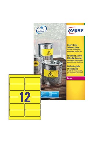 Poliestere adesivo L6107 giallo fluo 20fg A4 99,1x42,3mm (12et/fg) laser Avery L6107-20