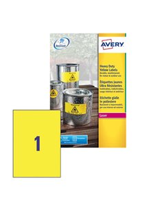Poliestere adesivo L6111 giallo fluo 20fg A4 210x297mm (1et/fg) laser Avery L6111-20 AVERY ETICHETTE POLIESTERE COPY-LASER-IN...