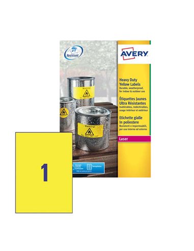 Poliestere adesivo L6111 giallo fluo 20fg A4 210x297mm (1et/fg) laser Avery L6111-20 AVERY ETICHETTE POLIESTERE COPY-LASER-IN...