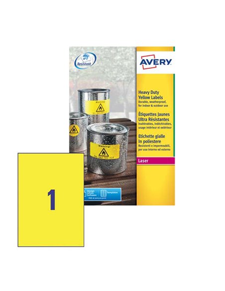 Poliestere adesivo L6111 giallo fluo 20fg A4 210x297mm (1et/fg) laser Avery L6111-20 AVERY ETICHETTE POLIESTERE COPY-LASER-IN...