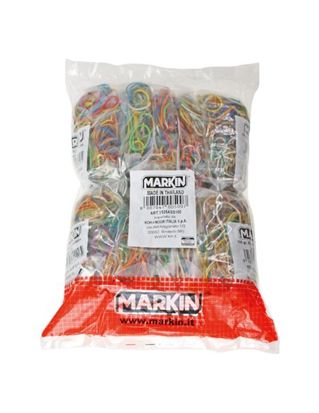 10 SACCHETTI da 100g di ELASTICO GOMMA MISURE e COLORI ASSORT. Markin Y525ASS100