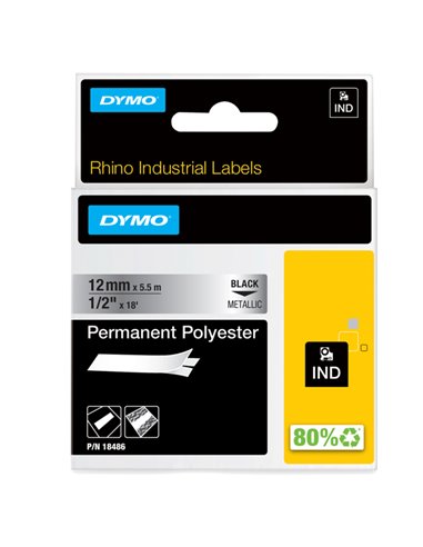 NASTRO POLIESTERE PERMANENTE 12mm x 5.5mt nero su metallo 18486 RHINO S0718180 DYMO ETICHETTE-NASTRI-TAMPONI PER ETICHETTATRI...