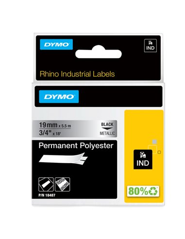 NASTRO POLIESTERE PERMANENTE 19MM x 5.5mt nero su metallo 18487 RHINO S0718200 DYMO ETICHETTE-NASTRI-TAMPONI PER ETICHETTATRI...