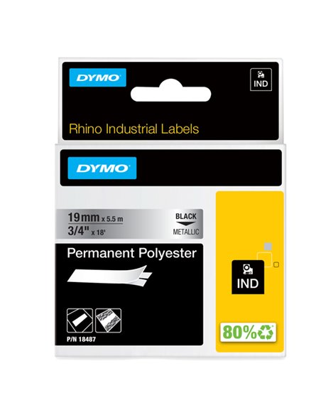 NASTRO POLIESTERE PERMANENTE 19MM x 5.5mt nero su metallo 18487 RHINO S0718200 DYMO ETICHETTE-NASTRI-TAMPONI PER ETICHETTATRI...