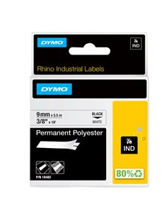 NASTRO POLIESTERE PERMANENTE 9mm x 5.5mt nero su bianco 18482 RHINO S0718240 DYMO ETICHETTE-NASTRI-TAMPONI PER ETICHETTATRICI...