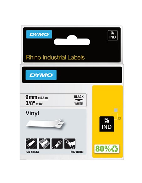 NASTRO VINILE 9mm x 5.5mt nero su bianco 18443 RHINO 18443 DYMO ETICHETTE-NASTRI-TAMPONI PER ETICHETTATRICI E PREZZATRICI