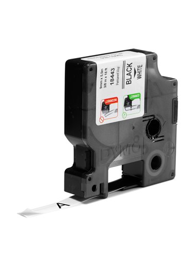 NASTRO VINILE 9mm x 5.5mt nero su bianco 18443 RHINO 18443 DYMO ETICHETTE-NASTRI-TAMPONI PER ETICHETTATRICI E PREZZATRICI