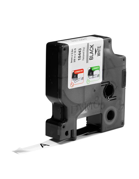 NASTRO VINILE 9mm x 5.5mt nero su bianco 18443 RHINO 18443 DYMO ETICHETTE-NASTRI-TAMPONI PER ETICHETTATRICI E PREZZATRICI