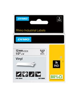 NASTRO VINILE 12mm x 5.5mt nero su bianco 18444 RHINO S0718600..