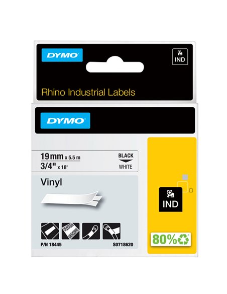 NASTRO VINILE 19mm x 5.5mt nero su bianco 18445 RHINO 18445