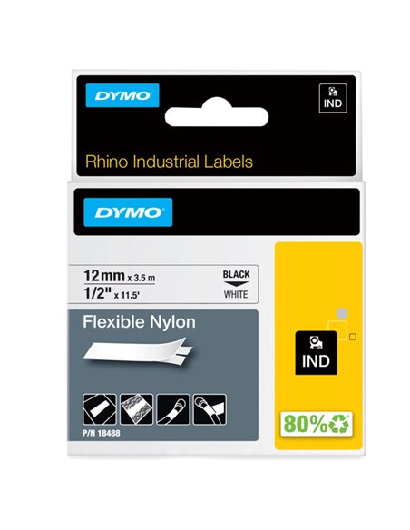 NASTRO NYLON FLESSIBILE 12mm x 3.5mt nero su bianco 18488 RHINO S0718100 DYMO ETICHETTE-NASTRI-TAMPONI PER ETICHETTATRICI E P...