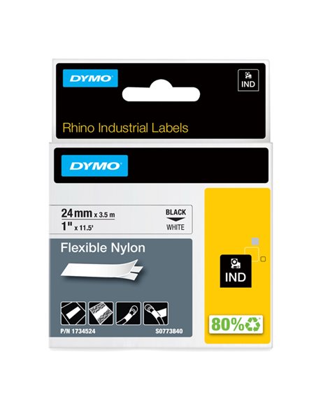 NASTRO NYLON FLESSIBILE 24mm x 3.5mt nero su bianco 1734524 RHINO S0773840 DYMO ETICHETTE-NASTRI-TAMPONI PER ETICHETTATRICI E...