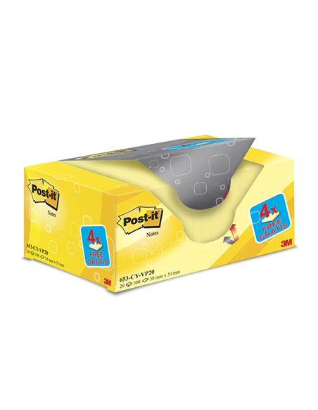 VALUE PACK 16+4 BLOCCO 100fg Post-it® Giallo Canary™ 38x51mm 72GR 653CY-VP20 7100172332