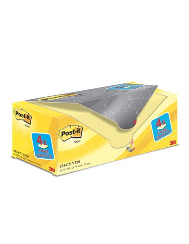 VALUE PACK 16+4 BLOCCO 100fg Post-it® Giallo Canary™ 76x76mm 72GR 654CY-VP20 7100199991 POST-IT BLOCCHI ADESIVI-DISPENSER