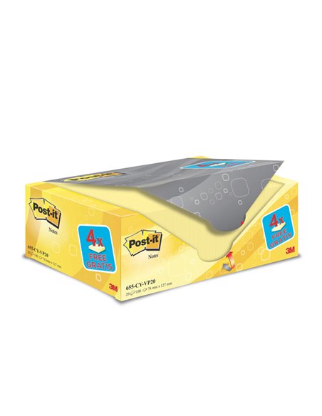 VALUE PACK 16+4 BLOCCO 100fg Post-it® Giallo Canary™ 76x127mm 72GR 655CY-VP20 7100172334