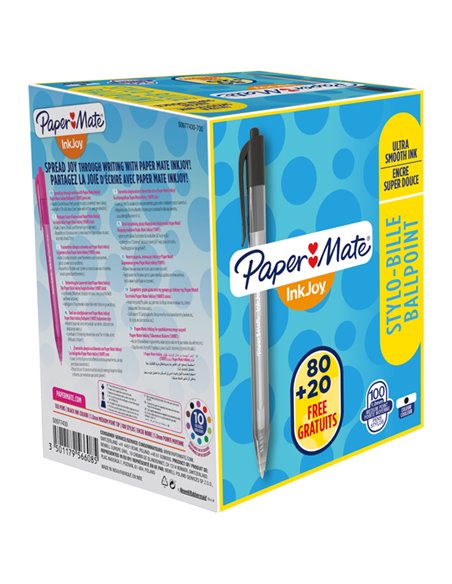 Special pack 80+20 penna sfera scatto INKJOY Stick 100RT 1,0mm nero PAPERMATE S0977430 PAPERMATE A SCATTO