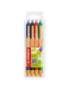 Astuccio 4 penna a sfera a scatto POINTBALL® GREEN STABILO 4colori 6030/4