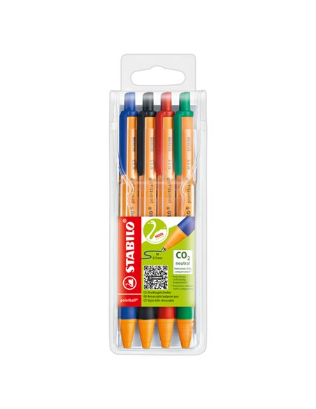 Astuccio 4 penna a sfera a scatto POINTBALL® GREEN STABILO 4colori 6030/4