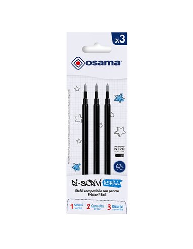 Set 3 refill inchiostro gel RiSCRIVI cancellabile 0,7mm nero OSAMA OW 84044651 OSAMA REFILL CANCELLABILI