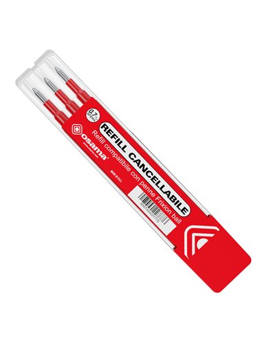 Set 3 refill inchiostro gel RiSCRIVI cancellabile 0,7mm rosso OSAMA OW 10136 R