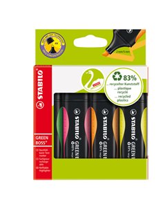 ASTUCCIO 4 EVIDENZIATORE STABILO® GREEN BOSS® 83recycled assortiti 6070/4 STABILO COLORE LIQUIDO