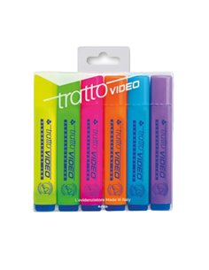 BUSTA 6 EVIDENZIATORI TRATTO VIDEO 83100000 TRATTO COLORE LIQUIDO