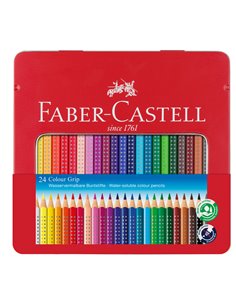 ASTUCCIO metallo 24 PASTELLI COLORATI ACQUERELLABILI Color Grip FABER CASTELL 112423