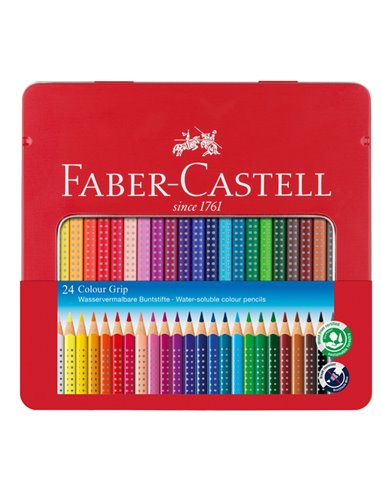 ASTUCCIO metallo 24 PASTELLI COLORATI ACQUERELLABILI Color Grip FABER CASTELL 112423